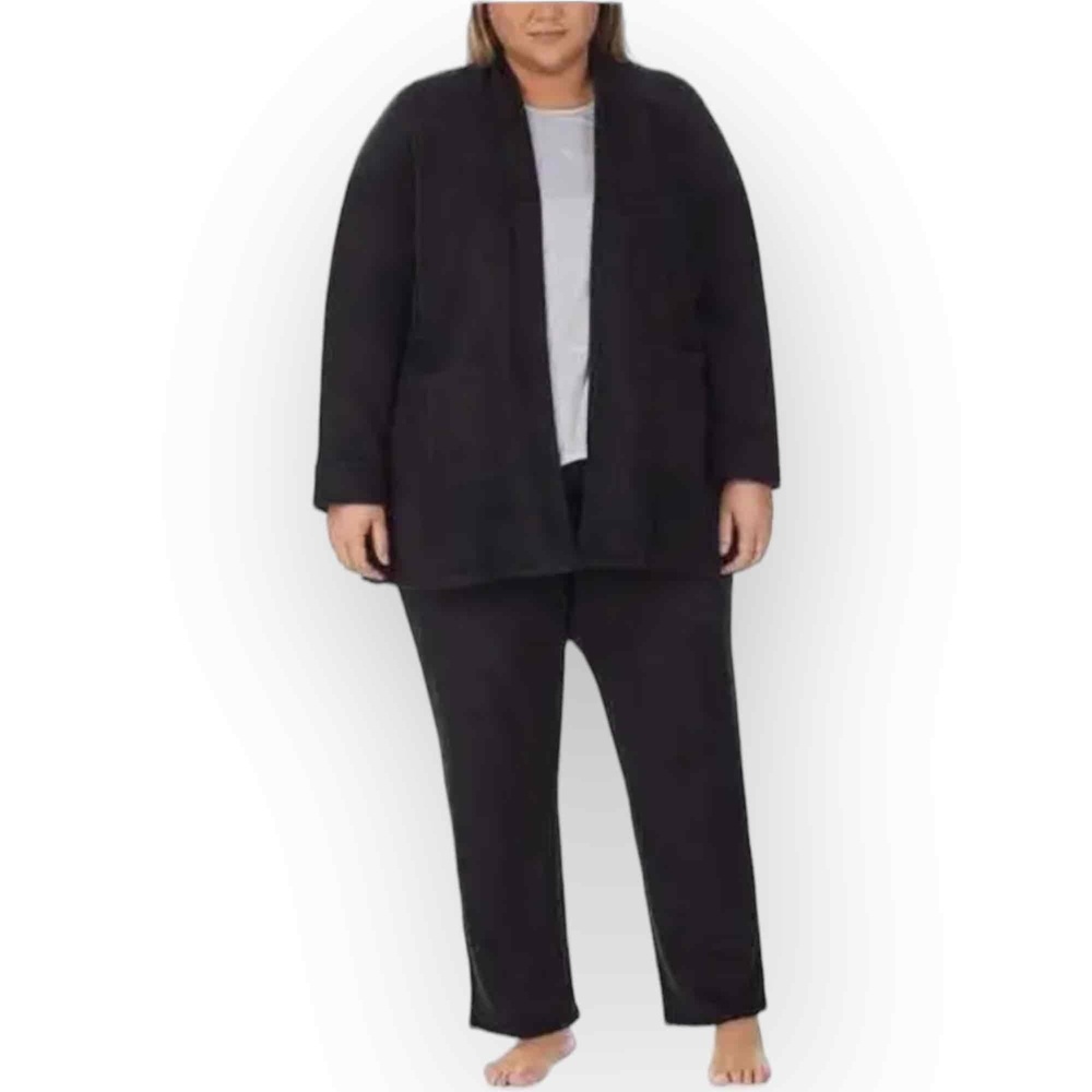 NWT Carole Hochman Black 3-Piece Pajama Loungewear‎ Set Fleece Jersey Womens XS